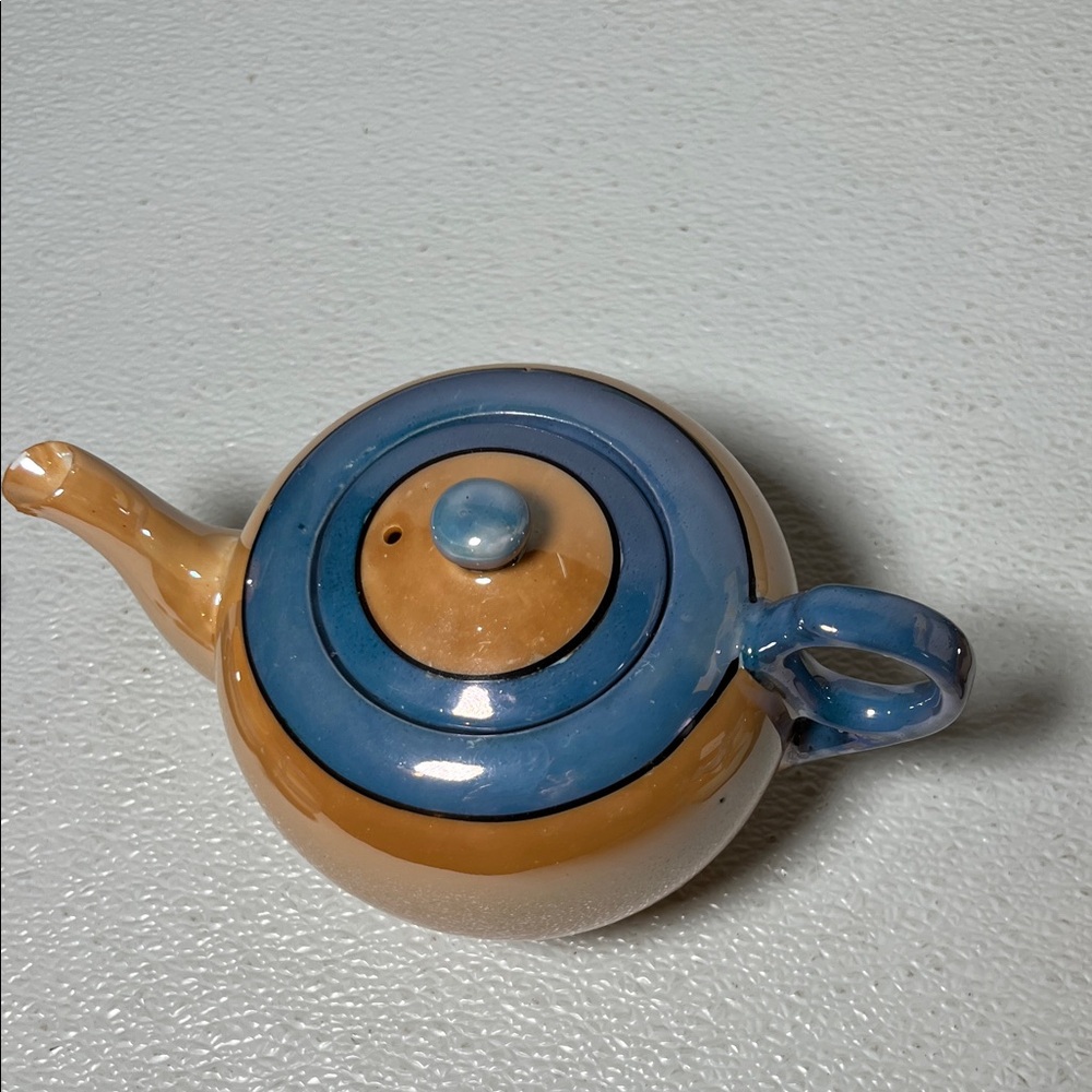 Vintage Japanese Lusterware Copper & Blue Covered Teapot & Creamer Set - Picture 3 of 16